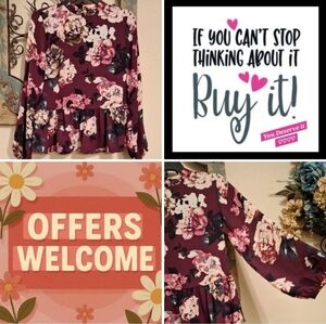 LOFT Purple Floral Peplum Blouse with Mandarin Collar. NWOT- Size XS